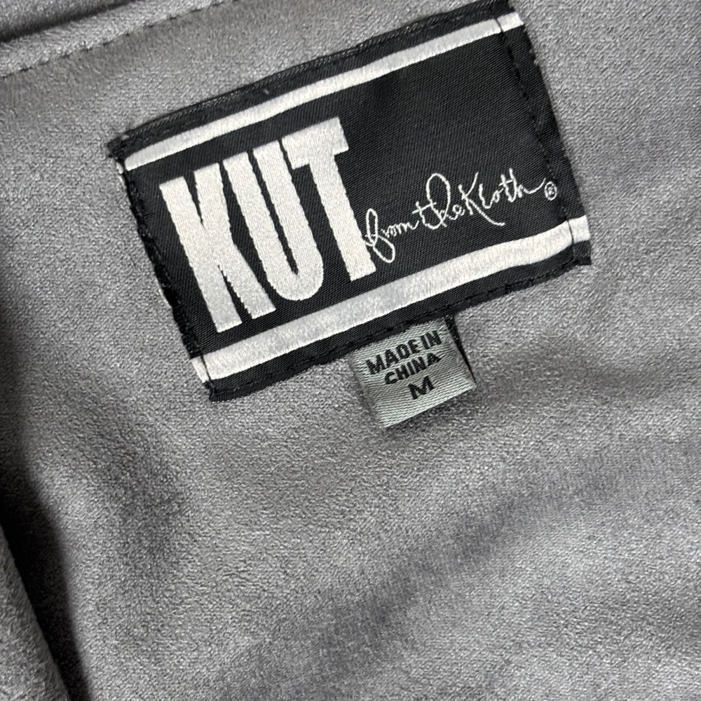 KUT from the Kloth Tayanita Faux Suede Drape Front Jacket Gray Medium Moto NWOT - Picture 3 of 8